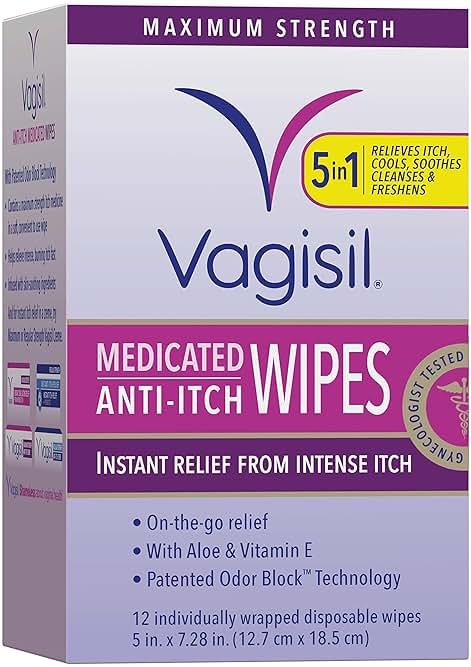 Monistat Feminine Cleanser with Boric Acid, 10 Fl Oz and Vagisil Medicated Feminine Wipes, Maximum Strength, 12 Wipes - Product Image