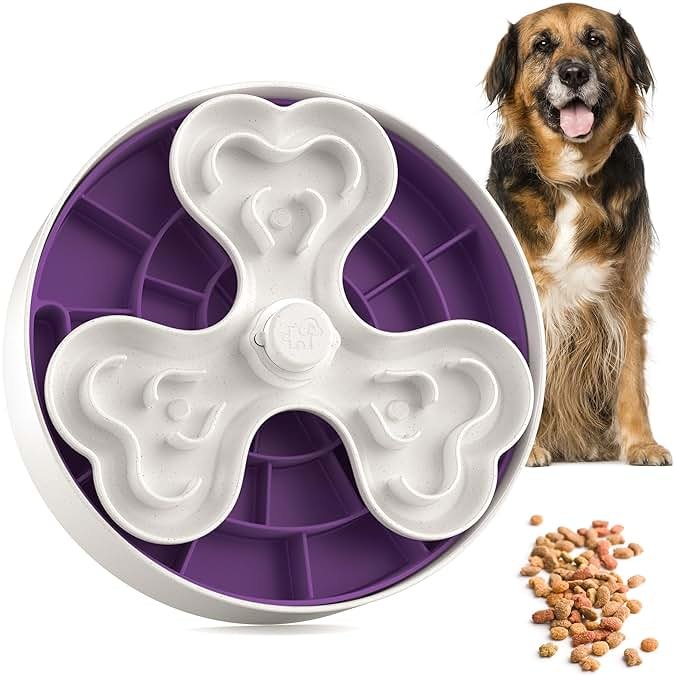 Puzzle Feeder Slow Feeder Bowls, Dishwasher Safe, Large Breed Dogs, 4 Modes, 3 Detachable Parts, Adjustable Speeds, Purple - Product Image