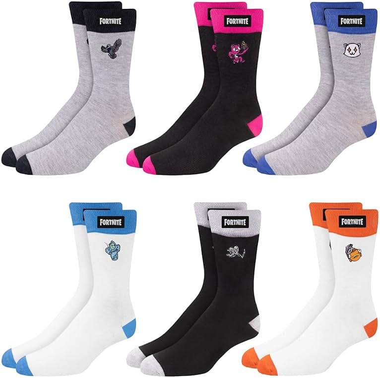 FORTNITE Fun: 6-Pack High Socks for Boys and Teens – Vibrant Gaming Designs, Comfortable Fit, Durable Materials - Product Image
