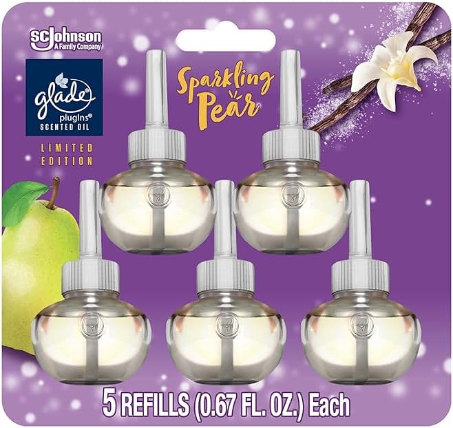 Glade PlugIns Refills Air Freshener, Scented and Essential Oils for Home and Bathroom, Sparkling Pear, 3.35 Fl Oz, 5 Count - Product Image