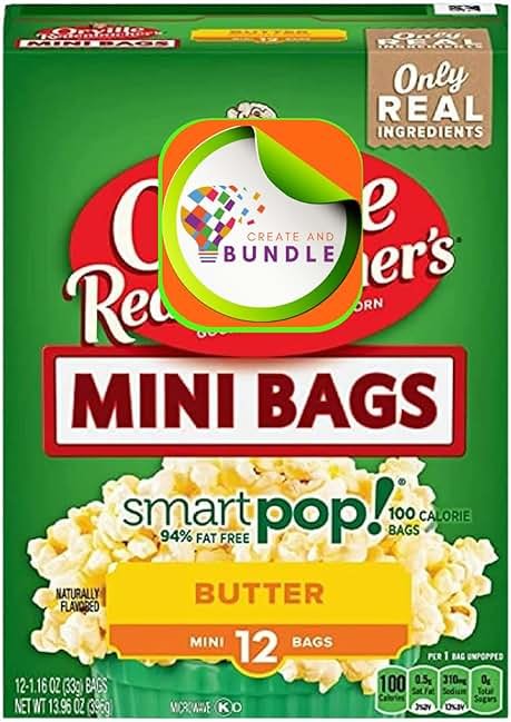 Microwave Popcorn Mini Bags Includes One Box of Butter Popcorn in Mini Bag and a Create Sticker, 1 box contains 12 Mini Bags of Butter Popcorn - Product Image