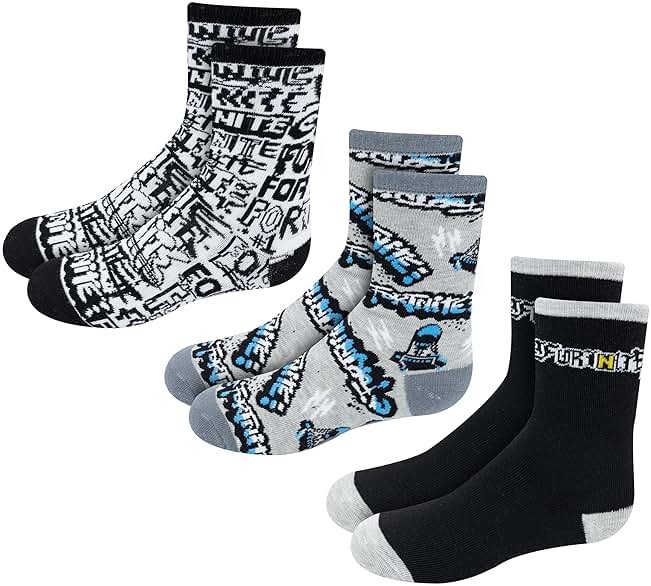 Fortnite Boys Socks - 3 Pack of Breathable Crew Socks with Arch Support & Fun Official Designs for Ages 7-14 - Product Image
