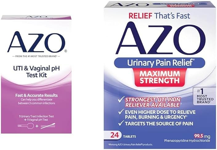 AZO UTI Test Strip + Vaginal pH Test Kit + Urinary Pain Relief Maximum Strength Tablets, Fast Relief from #1 Most Trusted Brand - Product Image