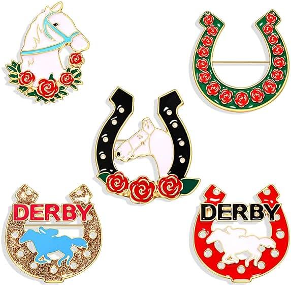 Kentucky Derby Brooches for Women Enamel Horseshoe Riding Suit Brooch Pins Rose Horse Race Day Brooches Kentucky Derby Outfits Accessories Jewelry Gifts - Product Image