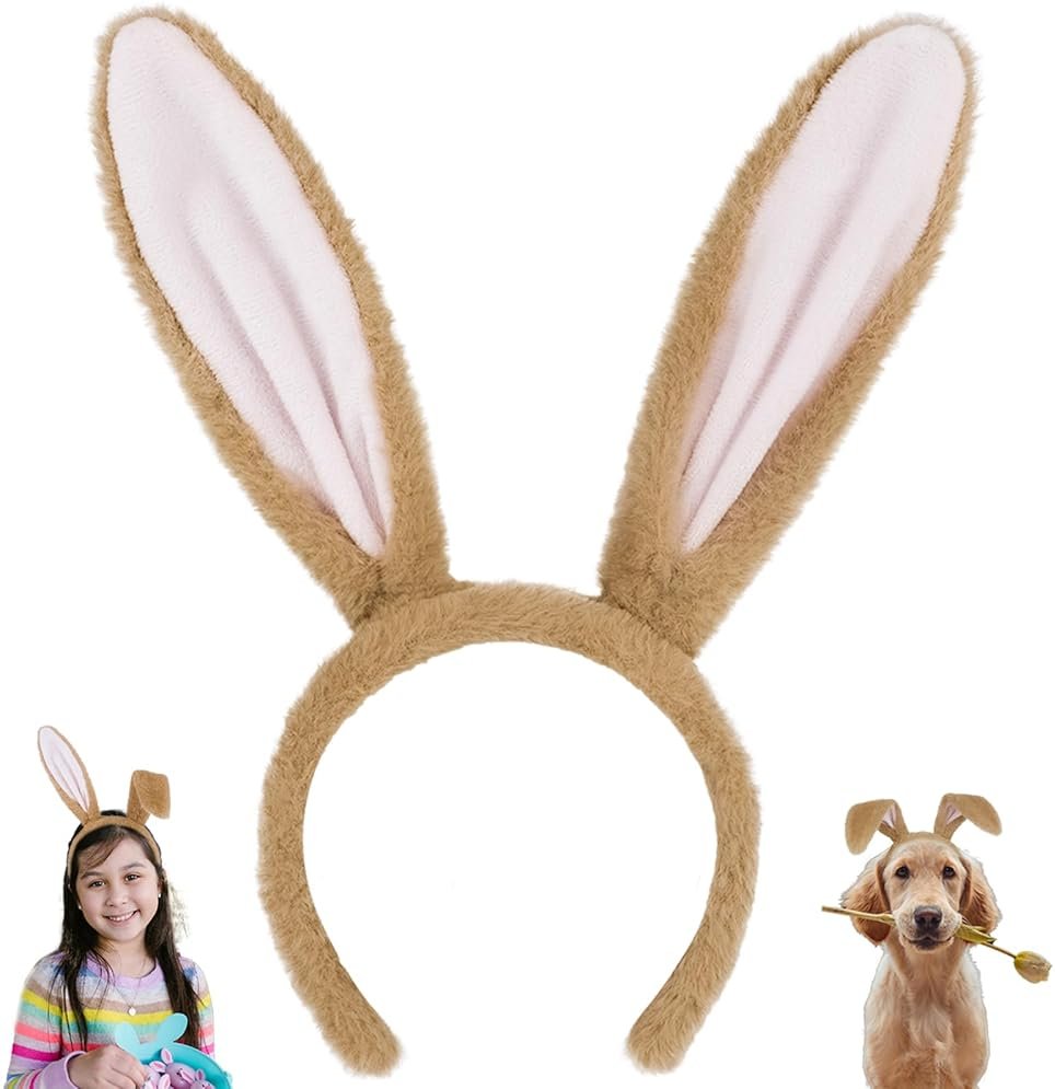 Beviliu Bunny Ears Headband Easter, Rabbit Ear Animal Hairband for Adult, Fluffy Headwear Brown for Halloween Christmas Costume Theme Cosplay Party Birthday - Product Image