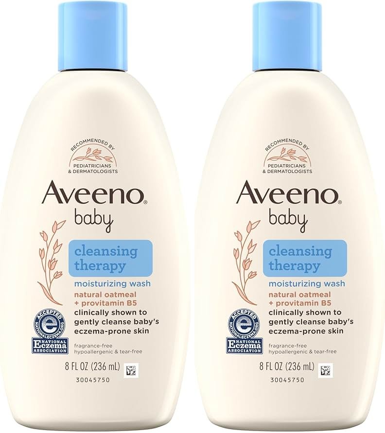Aveeno Baby Cleansing Therapy Moisturizing Baby Body Wash with Natural Oatmeal & ProVitamin B5, Gentle Tear-Free Baby-Bath Wash for Sensitive & Eczema-Prone Skin, Hypoallergenic, 8 oz (Pack of 2) - Product Image