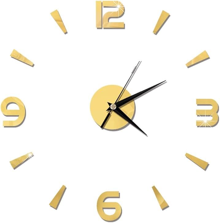 Pwshymi Mirror Wall Clock, 3D Frameless Wall Clock Stickers, 1mm Acrylic Mirror Watch Decor DIY Wall Modern for Home Office Living Room Decor DIY Clock Frameless Wall Clock (Gold) - Product Image