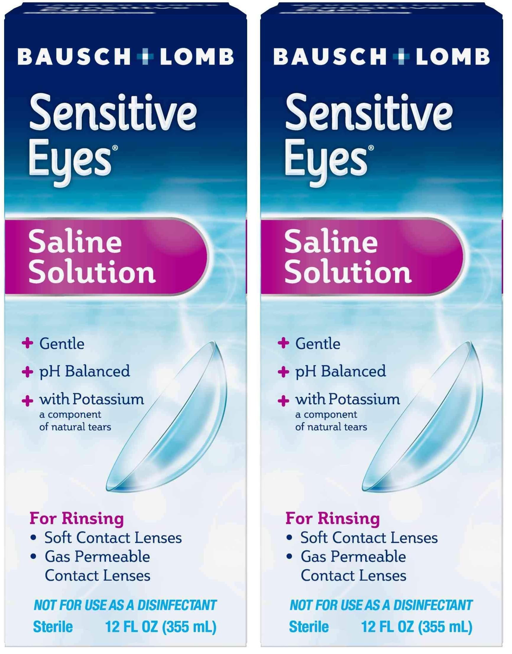 Bausch + Lomb Sensitive Eyes Saline Solution, Gentle Daily Rinse for Soft & Gas Permeable Contact Lenses, with Potassium, 12 Fl Oz, (Pack of 2) - Product Image