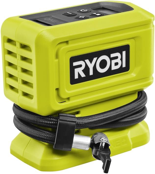 Ryobi - 18 V One+ 11 Bar Wireless Compressor - Tyre and Ball Inflation - Comes with 3 Tips (without Battery) - RPI18 - Product Image