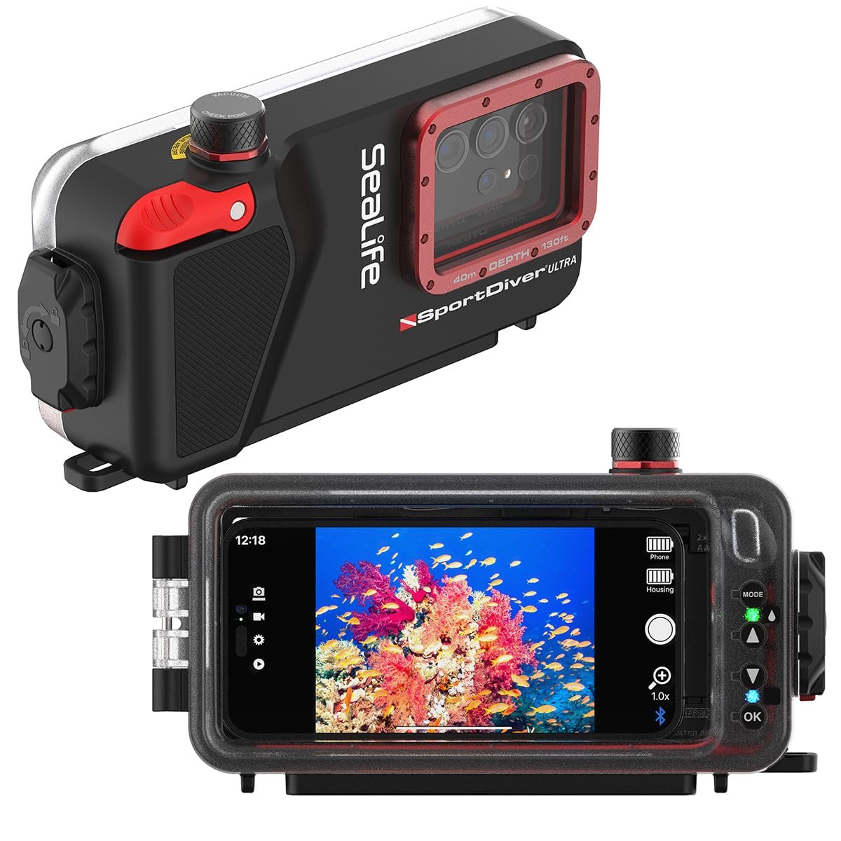 SeaLife SportDiver Ultra Underwater Smartphone Scuba Housing – Dive to 130', Waterproof Photography, Easy Camera Controls, with Leak Alarms, Fits Most Phones - Product Image