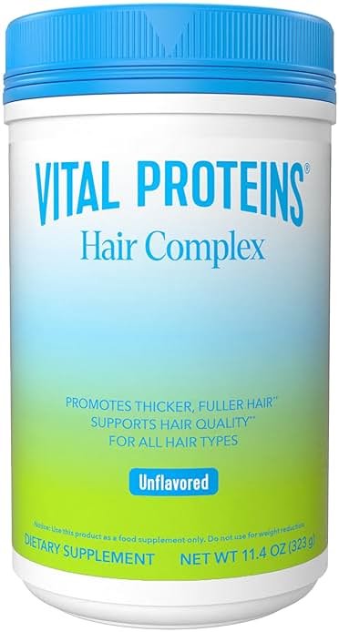 Vital Proteins Collagen Peptides + Biotin 10000mcg Hair Complex, Hair Growth Supplement - Clinically Studied Lustriva to Promote Thicker Fuller Hair, 20g Unflavored Collagen for Women 11.4oz Powder - Product Image