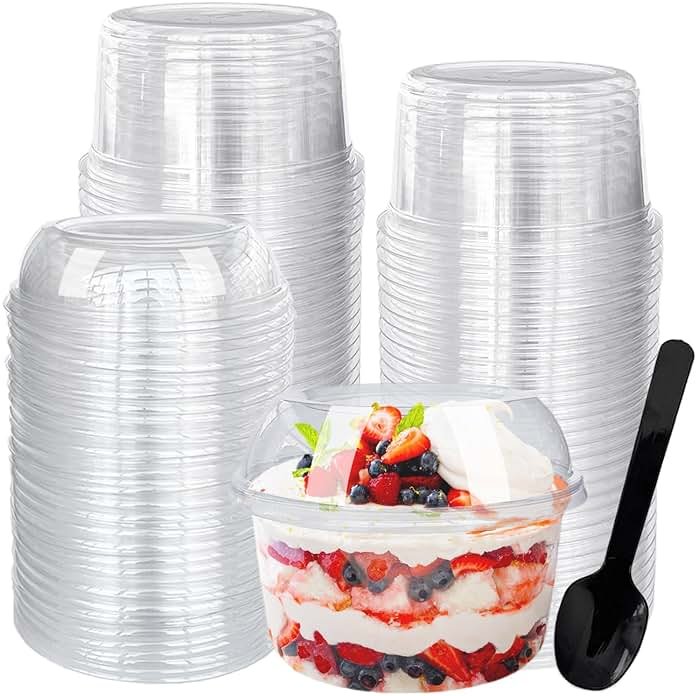 Alaeseje 50 Pack 12 oz Disposable Clear Plastic Cups,PET Dessert Cups with Lids and Spoons,Disposable Snack Bowls for Cupcake,Pudding,Snacks,Yogurt,ParfaitFruits,Mousse - Product Image