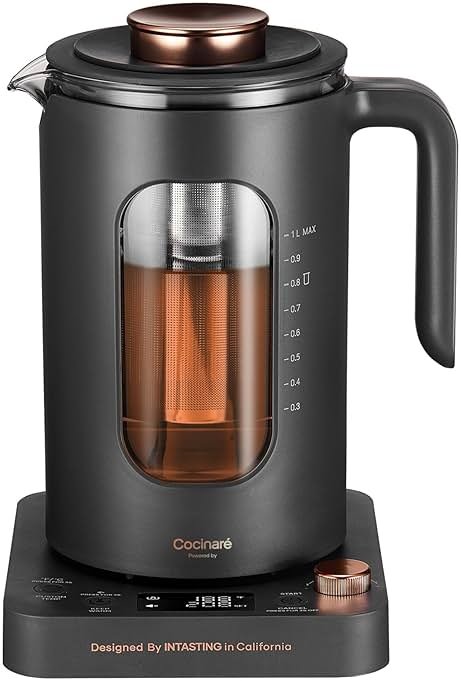 Electric Tea Kettle, INTASTING Glass Electric Kettle with tea Infuser and Precise knob temperature control, 1200W Fast Heating, BPA-Free, Easy to Clean, 1 Liter (Dark Gray) - Product Image