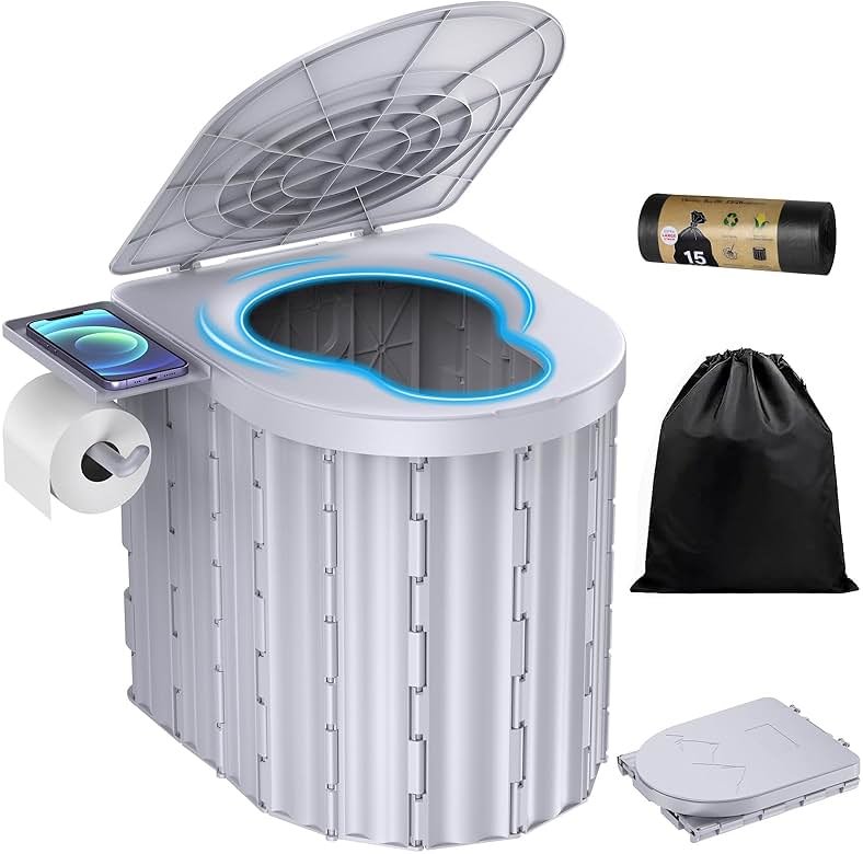 Portable Toilet, Upgraded 15'' toilet With Removable Paper Holder, Camping Toilet With A Load Capacity Of 450 Lbs, Portable Potty for Camping, Hiking, Road Trip, Car, RV, Tent, Beach, Truck Drivers - Product Image