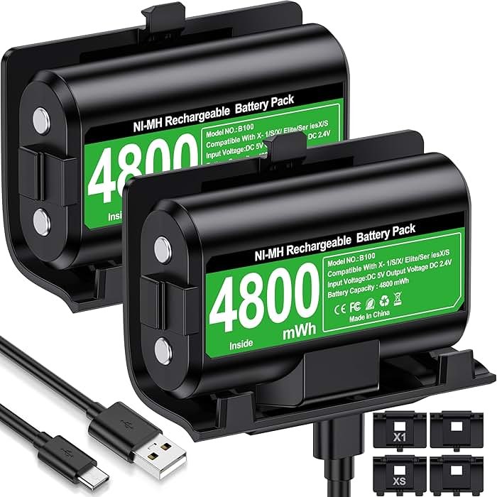 Svetaecho for Rechargeable Xbox Controller Battery Pack – 2x4800mWh Long-Lasting Battery with 4 Back Covers, USB-C Fast Charging Compatible with Xbox Series X|S / Xbox One / Elite Controller - Product Image
