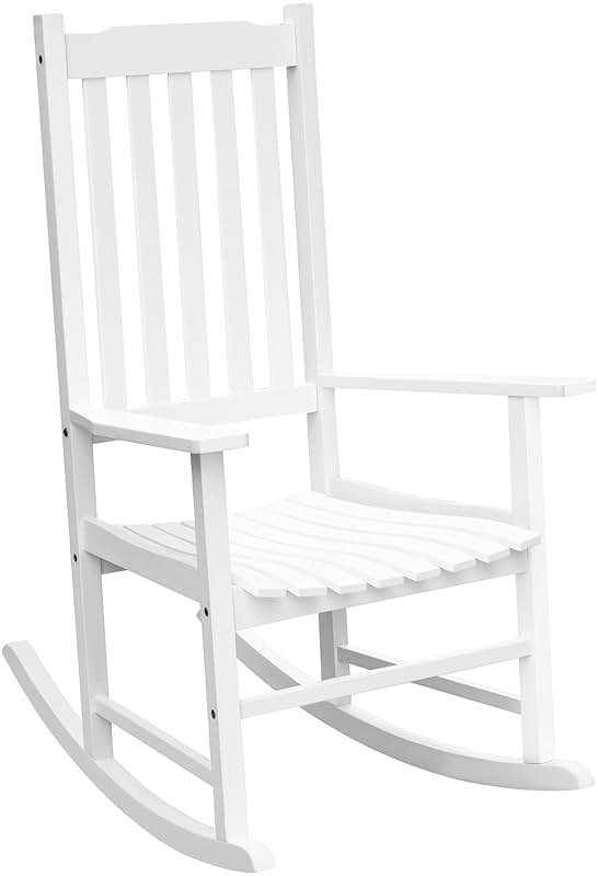 Flamaker Outdoor Rocking Chair Oversized Wooden Patio Chairs with Widened Armrest High Back Porch Rocker for Lawn, Garden, Backyard, Fire Pit (White) - Product Image