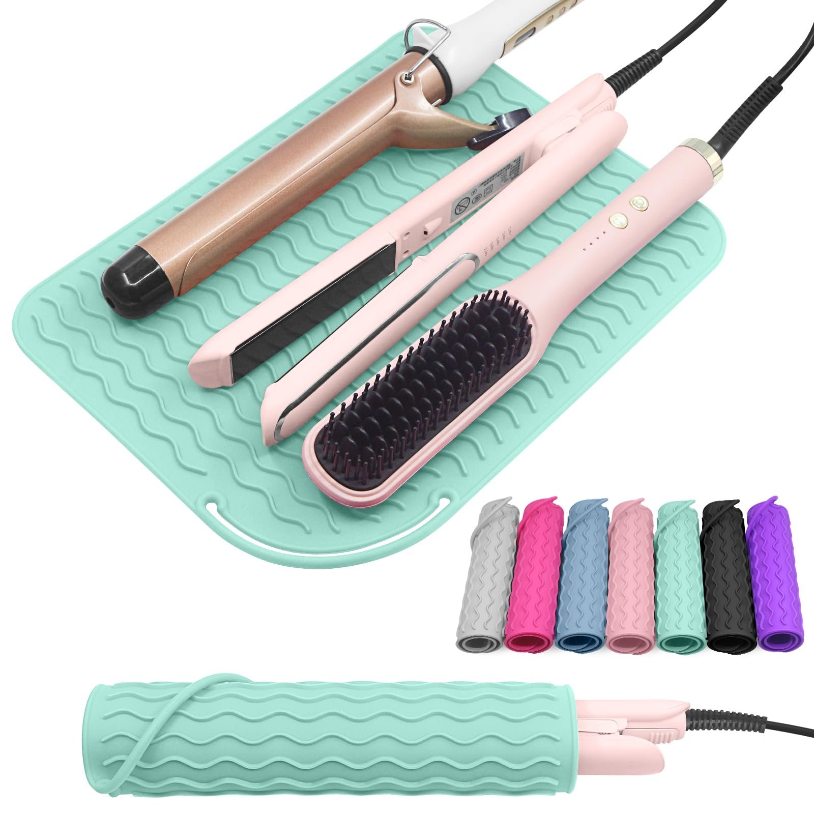Suafrnut Plus Size Silicone Heat Resistant Mat, Portable Travel Hot Tools Pad Cover for Curling Iron, Flat Iron, Hair Straightener and Other Hair Styling Tools(12.0" x 9.0") - Product Image