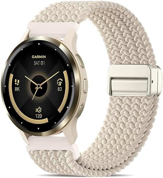 Oanux 18mm Magnetic Braided Compatible with Garmin Venu 3s Watch Band/Venu 4 41mm/Vivoactive 4s/Venu 2s/Vivomove 3s/Forerunner 255S/Forerunner 265S, Elastic Nylon Sport Stretchy Strap for Women Men - Product Image