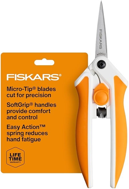 Fiskars Micro-Tip Spring Assisted Scissors, Precision Cutting Stainless Steel Blades, Comfort Handle, Cut Details in Fabric, Sewing Scissors and Arts and Crafts Tools - Product Image