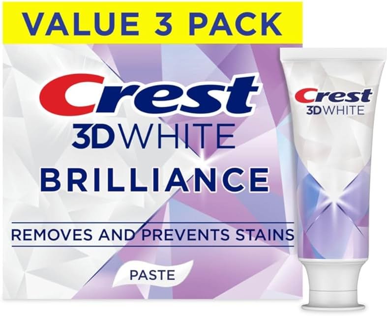 Crest 3D White Brilliance Bright Mint Teeth Whitening Toothpaste, 4.3 oz Pack of 3, 100% More Surface Stain Removal, 24 Hour Active Stain Prevention, Whiter Teeth in 3 Days - Product Image