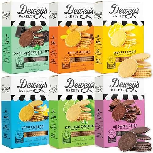 NEW! Dewey's Bakery Complete Cookie Collection | Meyer Lemon, Brownie Crisp, Triple Ginger, Vanilla Bean, Dark Chocolate Mint Cookies, & Key Lime Moravian Cookie Thins | 9 oz Box (Pack of 6) - Product Image