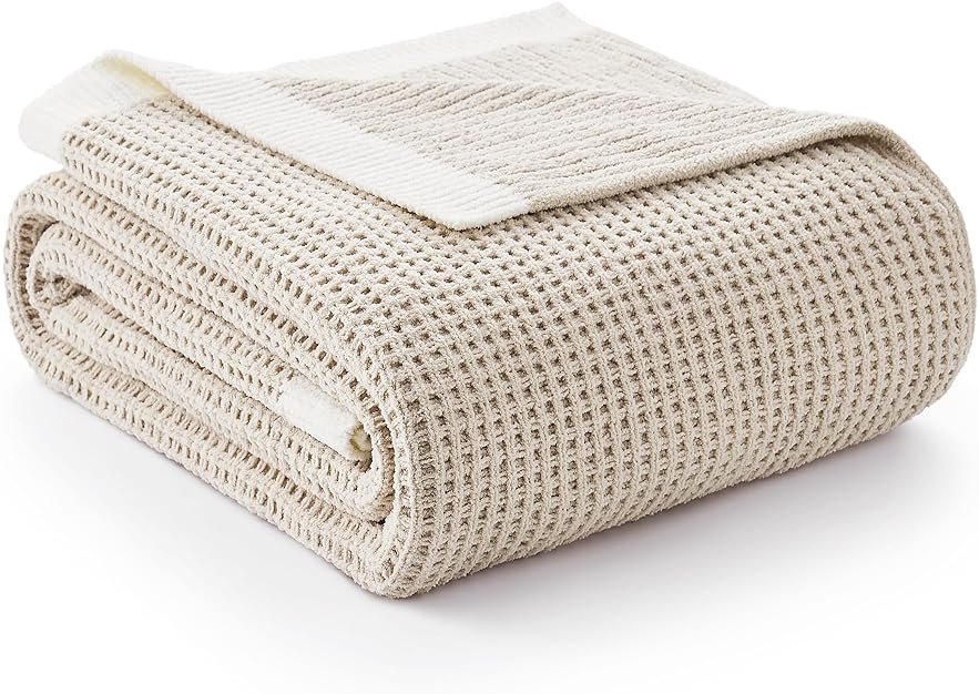 Amélie Home Chenille Throw Blanket, Soft Cozy Waffle Throw for Couch & Sofa, Warm Yet Lightweight, Breathable All-Season Throws for Women Men, Housewarming, Birthdays, 50"x60", Beige - Product Image
