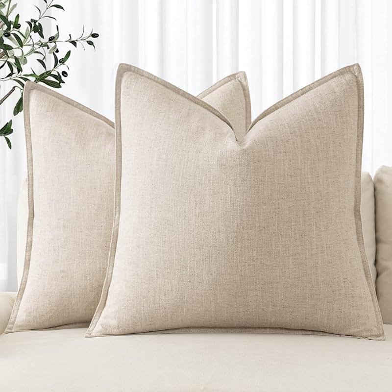 MIULEE Decorative Linen Euro Sham Pillow Covers 24x24 Natural Beige Boho Farmhouse Neutral Couch Throw Pillows for Bed Pack of 2 Accent Modern Pillowcase Sofa Livingroom Home Decor - Product Image