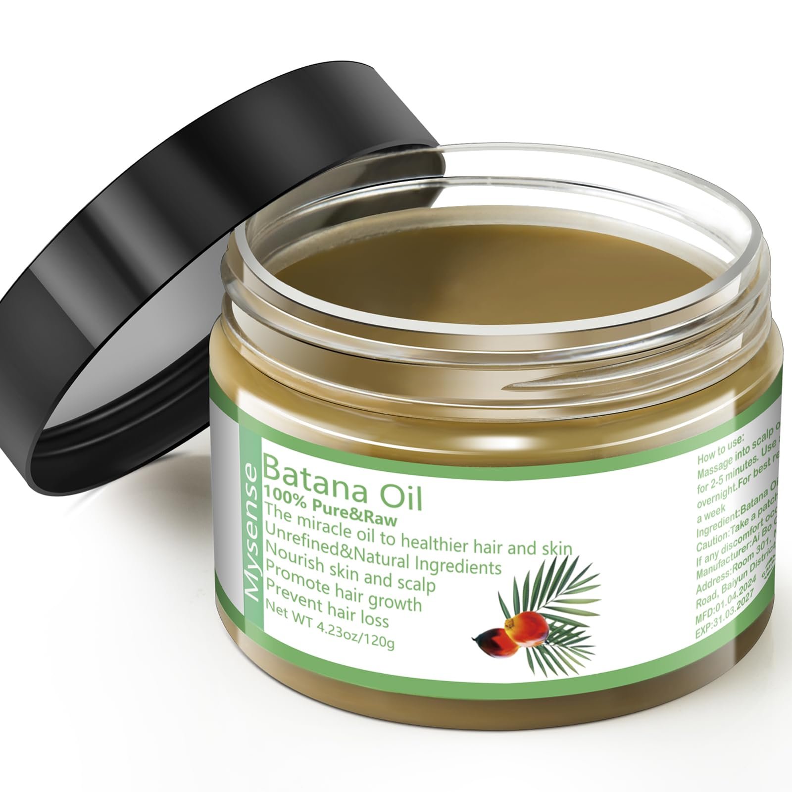 Mysense Raw Batana Oil, 100% Pure Unrefined and Organic Growth Oil from Honduras, Scalp Care for Women & Men, Prevent Hair Loss, Promote Hair Thickness - Product Image