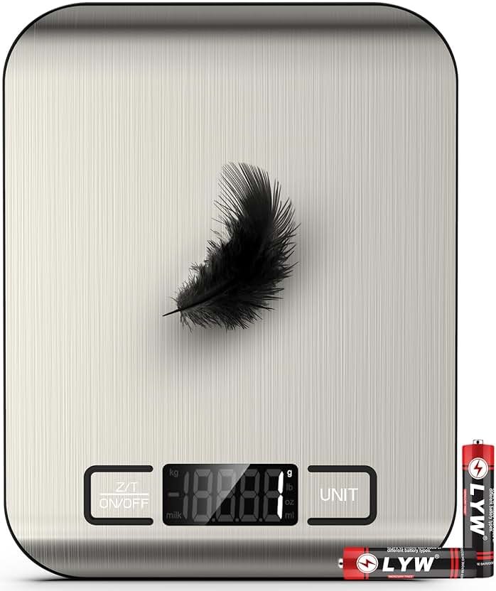 Mik-Nana Food Scale, 22lb Digital Kitchen Scale Weight Grams and Ounces for Baking Cooking Coffee Package Postage, 6 Units with Tare Function, LCD Display, Easy Clean Stainless Steel - Product Image