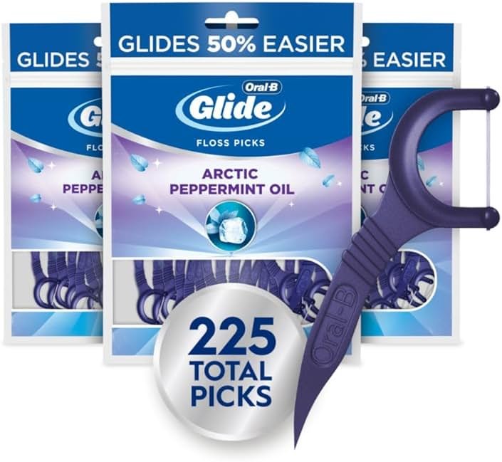 Oral-B Glide Dental Floss Picks, Arctic Peppermint Oil Flavor 3 Pack (75 Ct, 225 Sticks Total) for Adults, Shred-Resistant Teeth Flossers, Removes Plaque in Tight Spaces, Travel Friendly - Product Image