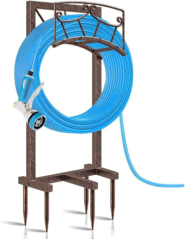 Gouisalin Garden Hose Holder, Heavy Duty Metal Water Hose Holders Hose Stand with 5 Spikes, Freestanding Hose Storage Rack Hose Hanger Holds 150ft Hose for Outside Yard Lawn Garden Decor - Product Image