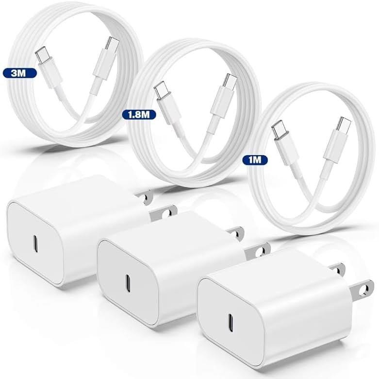i Phone 17/16 Charger Fast Charging 3-Pack, 20W Type C Charger[3+6+10FT] USB C Wall Charger Cables for iPhone 16/15/15 Plus/15 Pro Max, iPad Pro/Air/AirPods/Samsung - Product Image