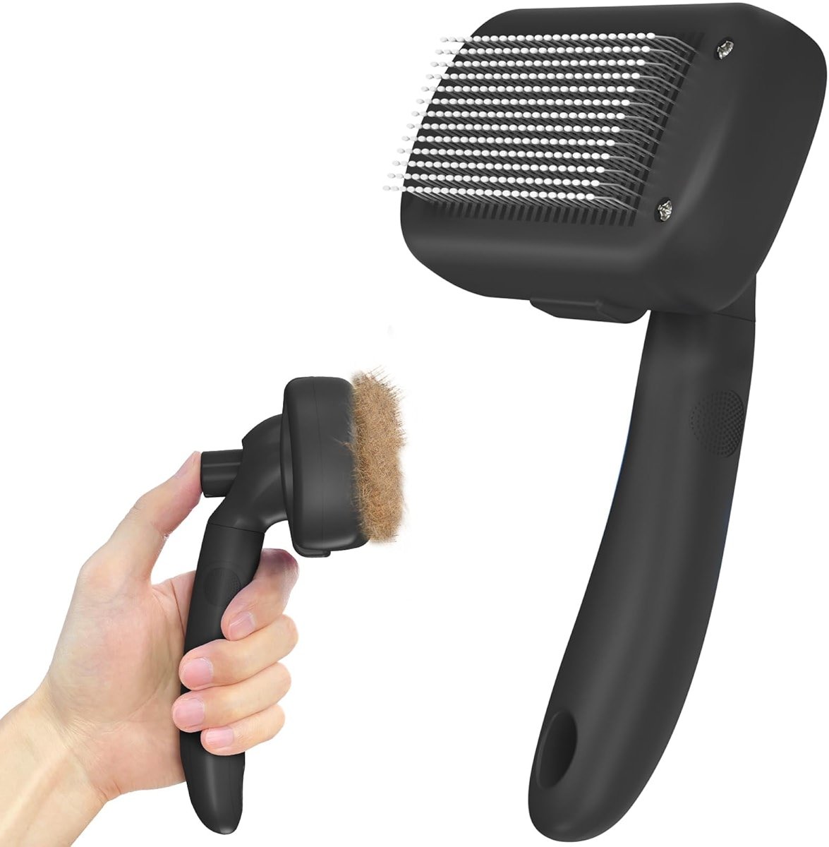 Dipoo Self Cleaning Shedding Brush - Skin Friendly Grooming Tool for Dogs, Cats, and Puppies, Deshedding and Hair Removal for Long and Short Haired Pets, Black - Product Image