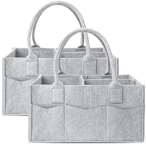 Cute Castle 2 Pack Diaper Caddy Organizer - Portable Baby Caddy Organizer with Handle, Nursery Storage Bin and Car Organizer for Girls, Boys - Baby Gift Basket - Grey - Product Image