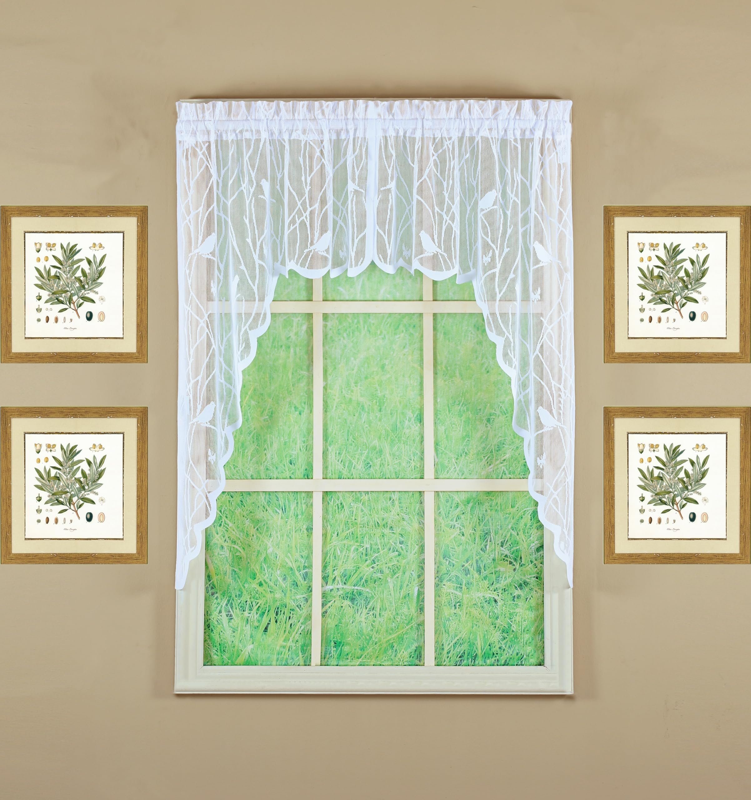 Today's Curtain, Songbird Semi-Sheer Lace Swag 38", White, 56" W x 38" L - Product Image