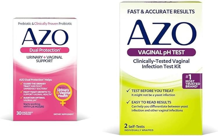 AZO Dual Protection Urinary & Vaginal Probiotics 30ct + Vaginal pH Test Kit 2 Self-Tests - Product Image
