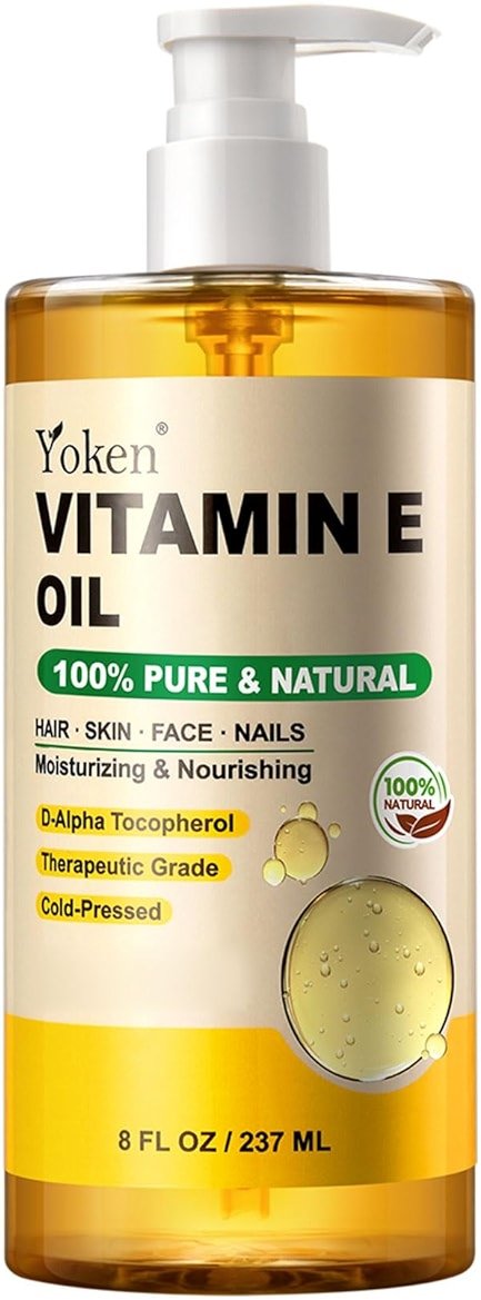 Yoken Vitamin E Oil 8 Oz Vitamin E oil for Skin Vitamine oils for Face Perfect Bath and Body Oil Cold Pressed Hexane Free Non-GMO Gluten Free Formula - Product Image