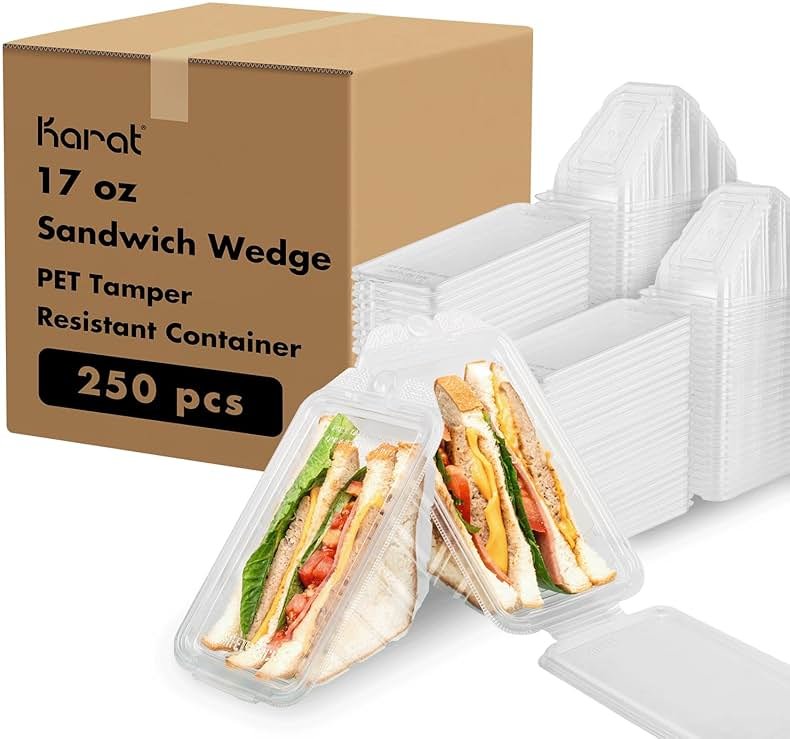 Karat 17oz Clear PET Hinged Triangle Sandwich Containers - Tamper Resistant, Portable Wedge Sandwich Boxes, TR-HSW17PET - Case of 200 - Product Image