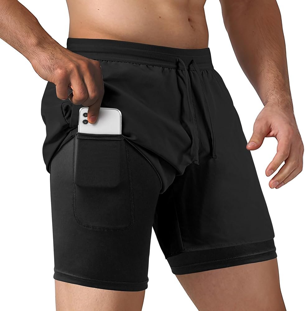 NIMOJIRO Men's 2 in 1 Running Shorts Workout Athletic Training Gym Outdoor Sports Shorts - Product Image