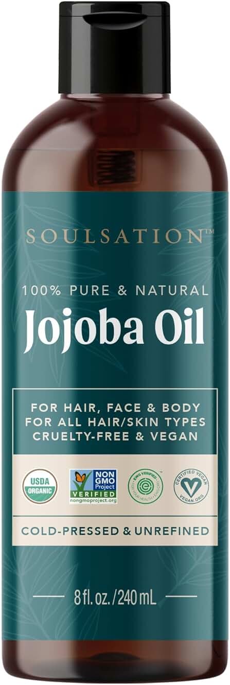 SOULSATION Organic Jojoba Oil for Skin, Hair & Face (8oz) | 100% Pure, Natural Cold Pressed - Hydrating Carrier Oil Hexane Free - Product Image