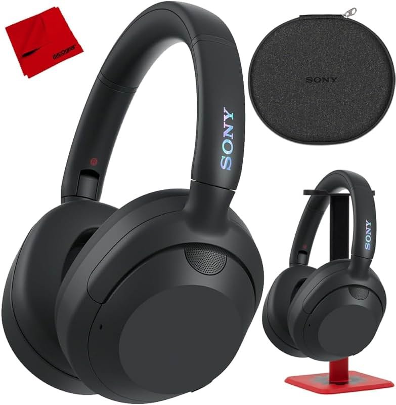 Sony ULT WEAR Noise Canceling Wireless Headphones with Alexa Built-in, Massive Bass Comfortable Design, Black WHULT900N/B Bundle with Pro Audio Headphone Stand + Microfiber Cloth - Product Image