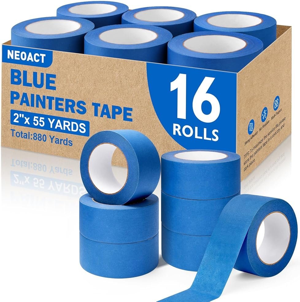 NEOACT 16 Rolls Painters Tape 2 Inch Wide,Multi-Surface No Residue Blue Masking Tape for Walls Painting,Packing,Labeling,DIY Crafts,2 Inch x 55 Yards(880 Yards Total) - Product Image