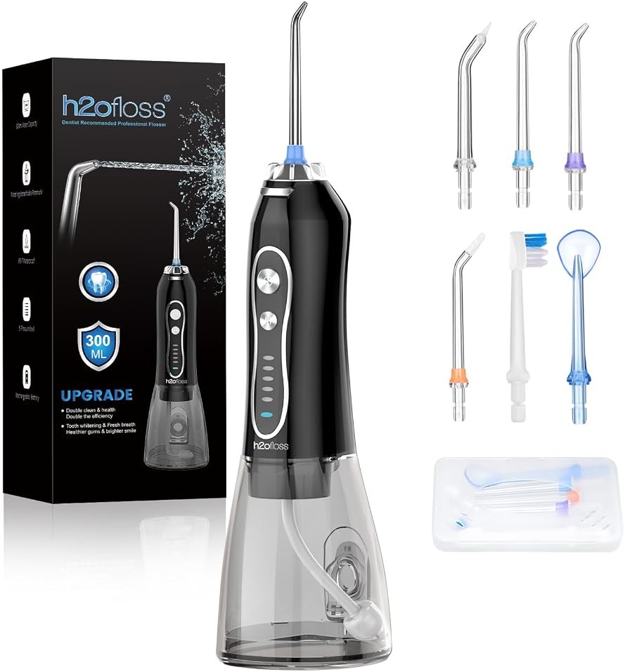 H2ofloss Water Dental Flosser Teeth Pick -Portable Oral Irrigator with 5 Modes, Rechargeable IPX7 Waterproof Orthodontic Teeth Cleaner Pick Cordless for Home Travel-300ml Water Tank - Product Image