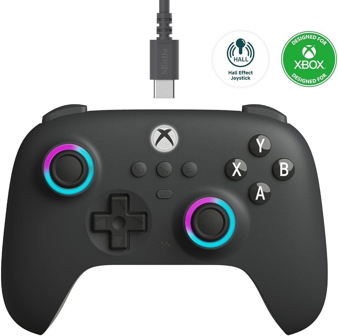 8BitDo Ultimate C Wired Controller for Xbox with Hall Effect Joysticks and Triggers, RGB Lighting Fire Ring, Compatible with Xbox Series X|S, Xbox One, Windows 10/11 - Officially Licensed (Dark Gray) - Product Image