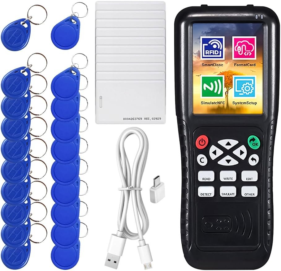 RFID ID Duplicator Copier Writer Decode Function Smart Card Key Machine RFID NFC Copier ID Reader Writer with T557 125khz H-ID Cards,ID 125kh Keyfobs and IC 13.56mhz Key Tags - Product Image