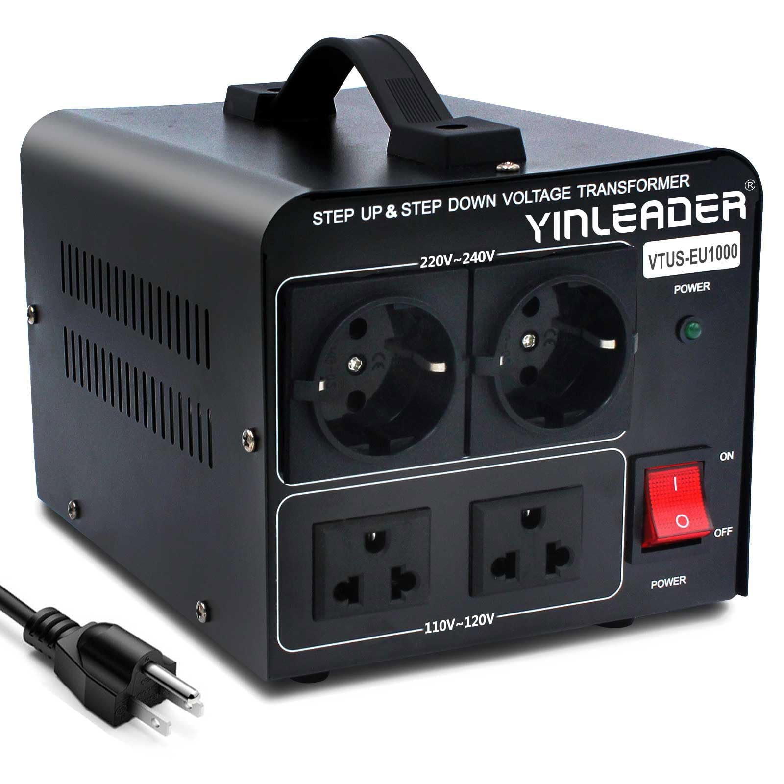 Yinleader 1000W 110V to 220V EU Voltage Converter Transformer Step Up/Down Converter 110/120 Volt - 220/230/240 Volt w/US Power Cord(NO 220V Power Cord) - Product Image