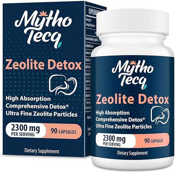 MythoTecq 2300 MG Zeolite Detox Capsules - Activated Charcoal & Bentonite Clay, Highly Absorbable Full Body, Liver & Gut Cleanse, Zeolite Clinoptilolite（90 Capsules） - Product Image