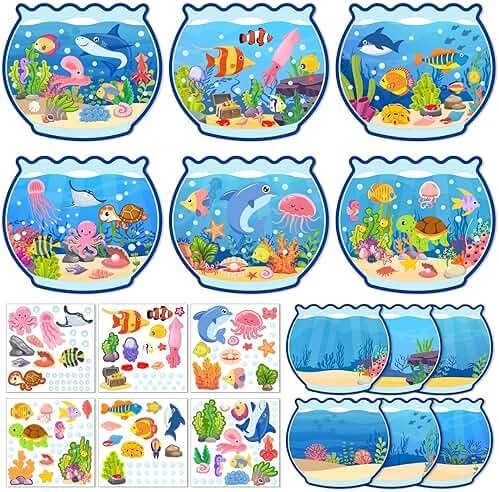 Summer Craft Kits for Kids Make A Ocean Animals Worlds Stickers Scene, Summer Craft Under The Sea Scene Sticker Shark Tropical Fish Sea Animal Bulk Set for Home Classroom Game Activities (24Set) - Product Image