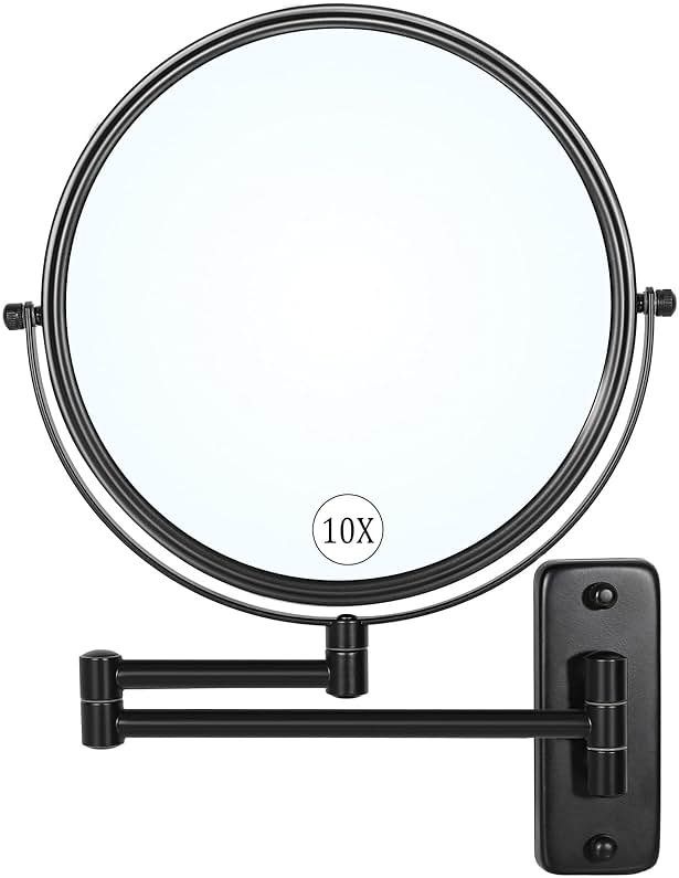 Large Size 9-in Wall Mounted Magnifying Makeup Mirror 1X/10X Magnification,Extendable Bathroom Mirrors Wall Mount Vanity Mirror for Shaving,12-in Folding Arm,Flexible Adjustable,Space-Saving,No Light - Product Image