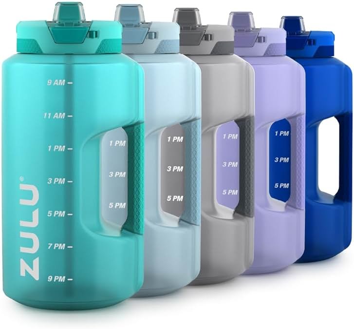 Zulu Goals 128oz Half Gallon Plastic Water Bottle with Straw and Time Marker | Large Reusable Jug with Handle and Leak Proof Lid for All Day Hydration, Gym and Outdoors, Gift Ready, Aquaviva - Product Image